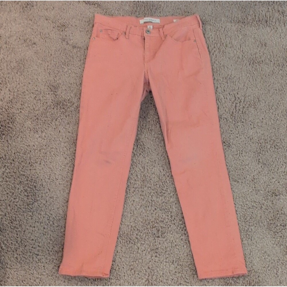 Vintage America Women's Pink Denim Cropped Straight Leg Pants Stretch Pockets